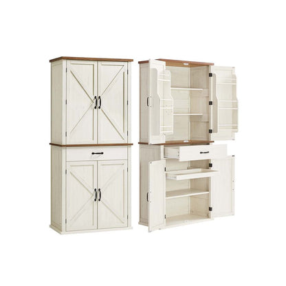 Nancy's Mezzenile Hoge Keukenkast- Voorraadkast - Opbergkat - Vintage Wit - ± 80 x 40 x 180 cm