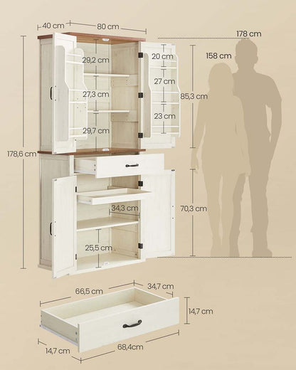 Nancy's Mezzenile Hoge Keukenkast- Voorraadkast - Opbergkat - Vintage Wit - ± 80 x 40 x 180 cm