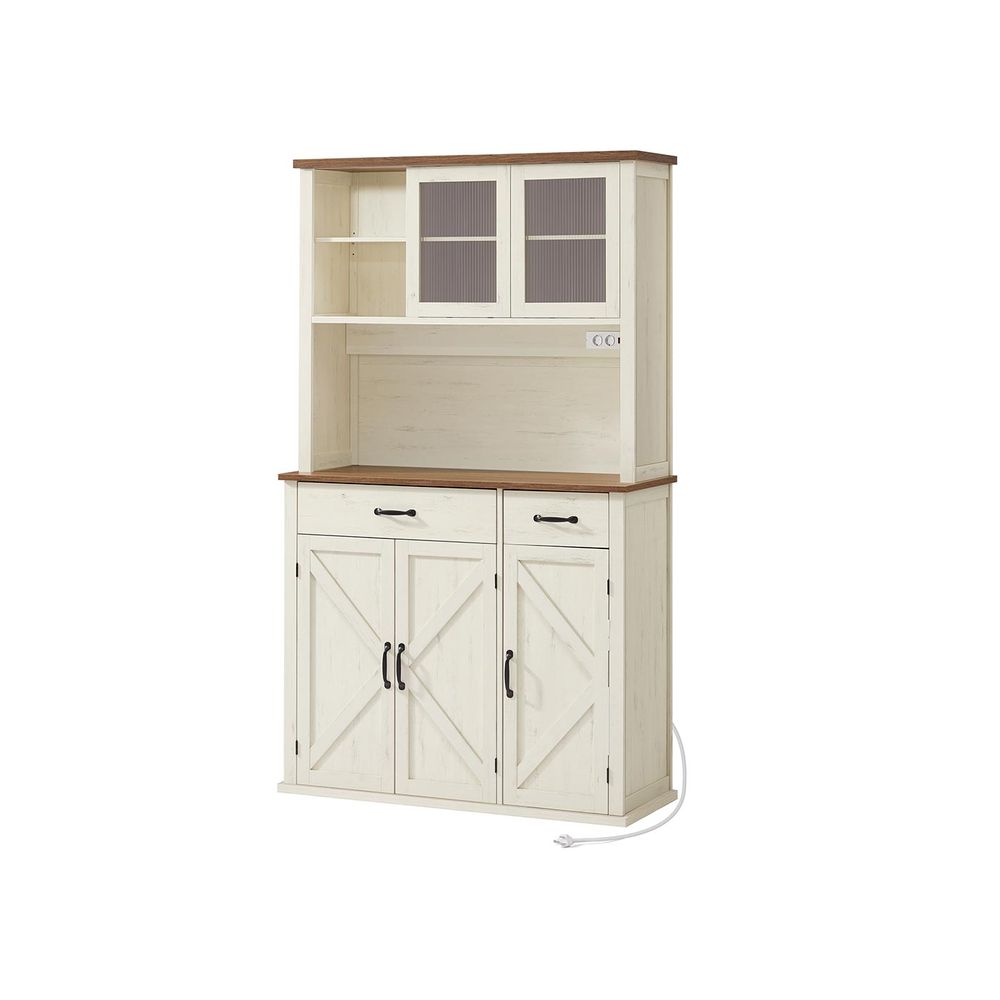 Nancy's Mezzana Vrijstaande Keukenkast - Vitrinekast - Buffetkast - Vintage Wit - ± 105 x 40 x 180 cm