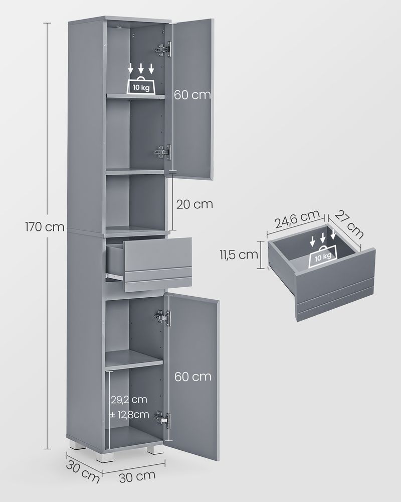 Meuble de salle de bain Nancy's Candor - Meubles de salle de bain - Gris - Moderne - 30 x 30 x 170 cm