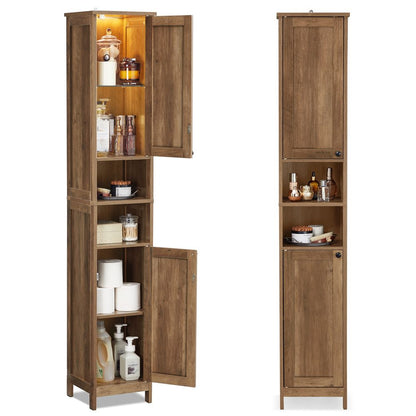 Nancy's Terruggia Badkamerkast - Badkamermeubel - Ingebouwde lamp - Honingbruin - 30 x 30 x 170 cm