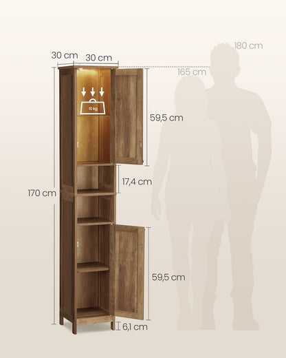 Nancy's Terruggia Badkamerkast - Badkamermeubel - Ingebouwde lamp - Honingbruin - 30 x 30 x 170 cm