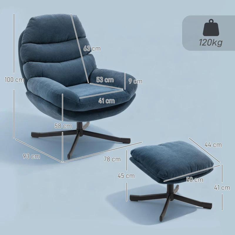 Nancy's Pedaso Relaxfauteuil - Loungestoel - Relaxstoel - Met Voetenbank - Blauw - Chenille