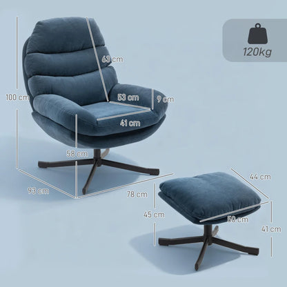 Nancy's Pedaso Relaxfauteuil - Loungestoel - Relaxstoel - Met Voetenbank - Blauw - Chenille