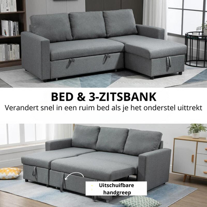 Nancy's Alfedena Hoekbak - Zitbank - Chaise Longue - Slaapbank - Lichtgrijs - 210 cm breed