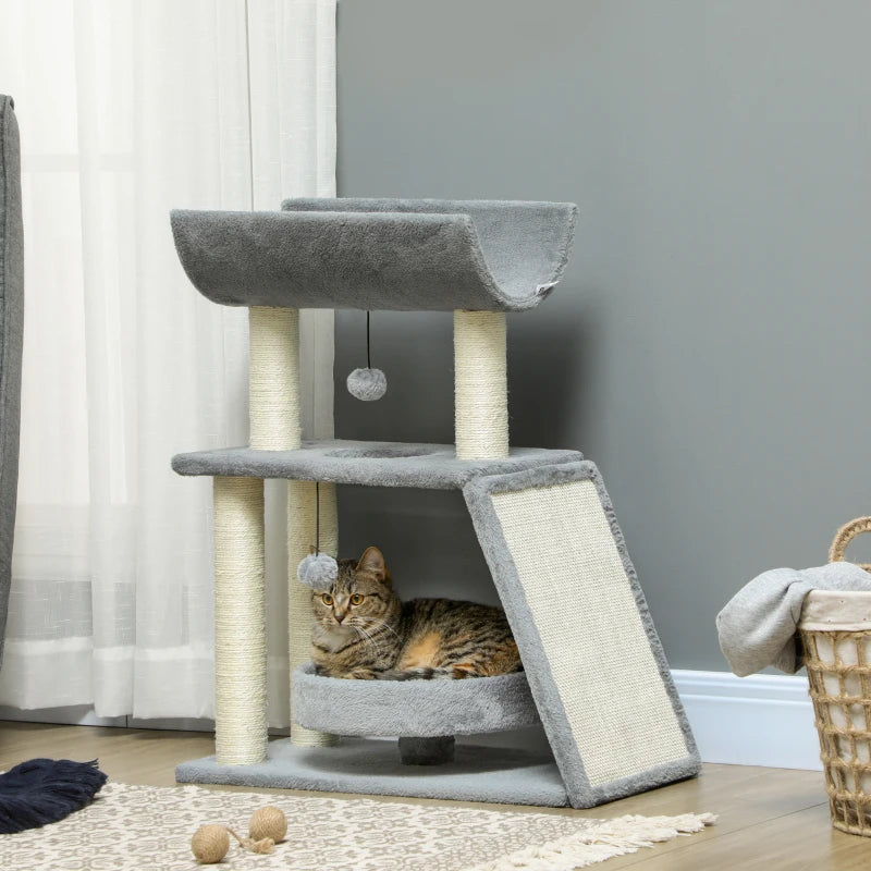 Nancy's Torregrotta Krabpaal - Kattenboom - Klimboom voor katten - Grijs - Pluche / Sisal - ± 60 x 30 x 75 cm