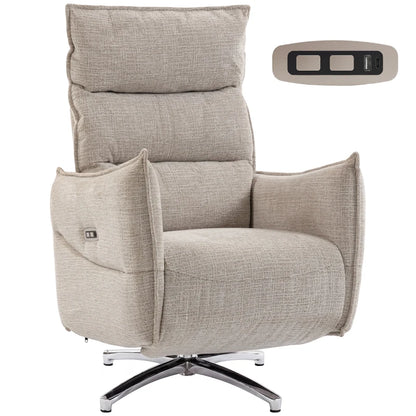 Nancy's Spotorno Elektrische Fauteuil - Relaxstoel - Loungestoel - Draaibaar - Beige / Zwart - Linnen