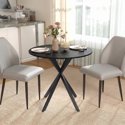 Nancy's Travo Eettafel rond - Ronde eettafel met houtlook - Zwart - Spaanplaat / Staal - Ø80 x 75H cm