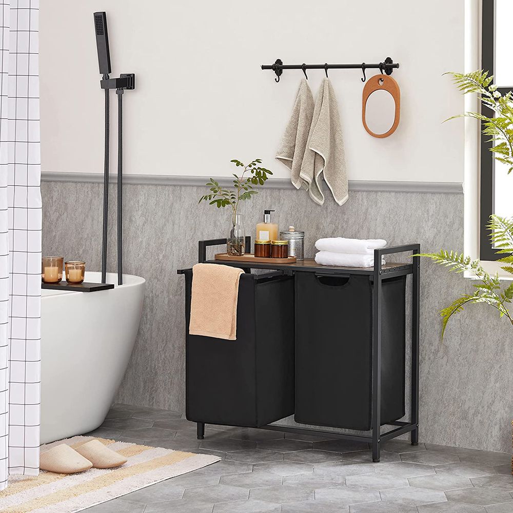 Nancy's Akasia Wassorteerder - Wasmand - Wasbox - Vintage Bruin / Zwart - 46 Liter