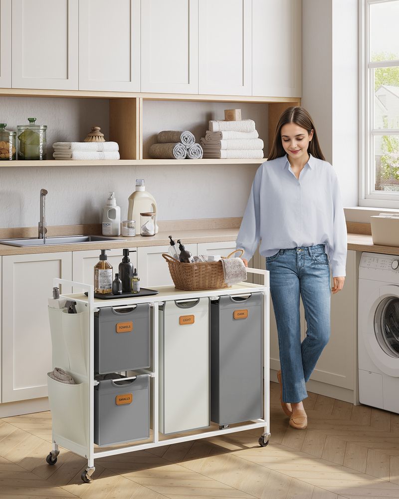 Nancy's Ruivós Wasmand - Wasbox - Wassorteerder - Beige / Grijs / Wit - 150 Liter