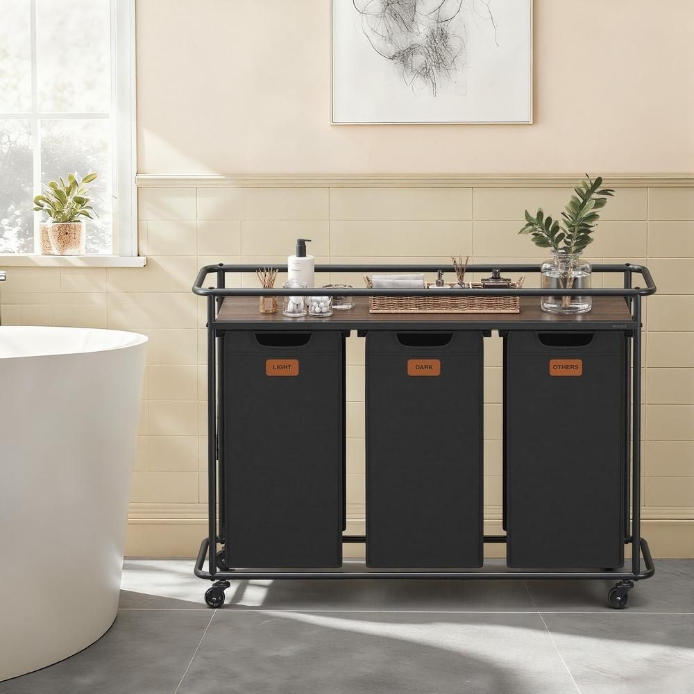 Nancy's Serrapetrona Wassorteerder - Wasmand met 3 Vakken - Op Wieltjes - Zwart - 150 Liter