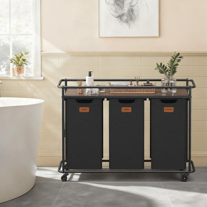 Nancy's Serrapetrona Wassorteerder - Wasmand met 3 Vakken - Op Wieltjes - Zwart - 150 Liter