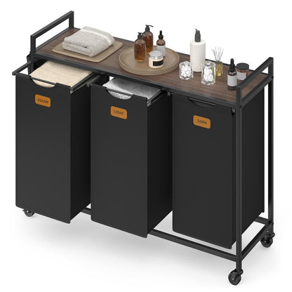 Nancy's Sermoneta Wassorteerder - Wasmand - Op Wieltjes - 3 Vakken - Zwart - 150 Liter