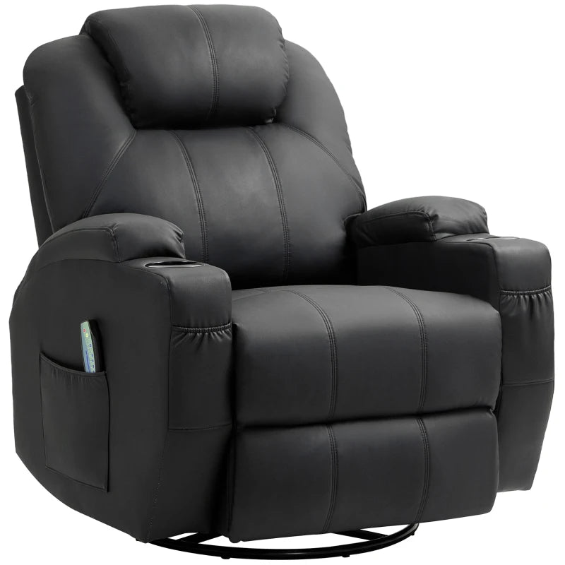 Nancy's Oleiros Massagestoel - Relaxfauteuil - Relaxstoel - Verstelbare Rugleuning - Draaibaar - Zwart - Kunstleer