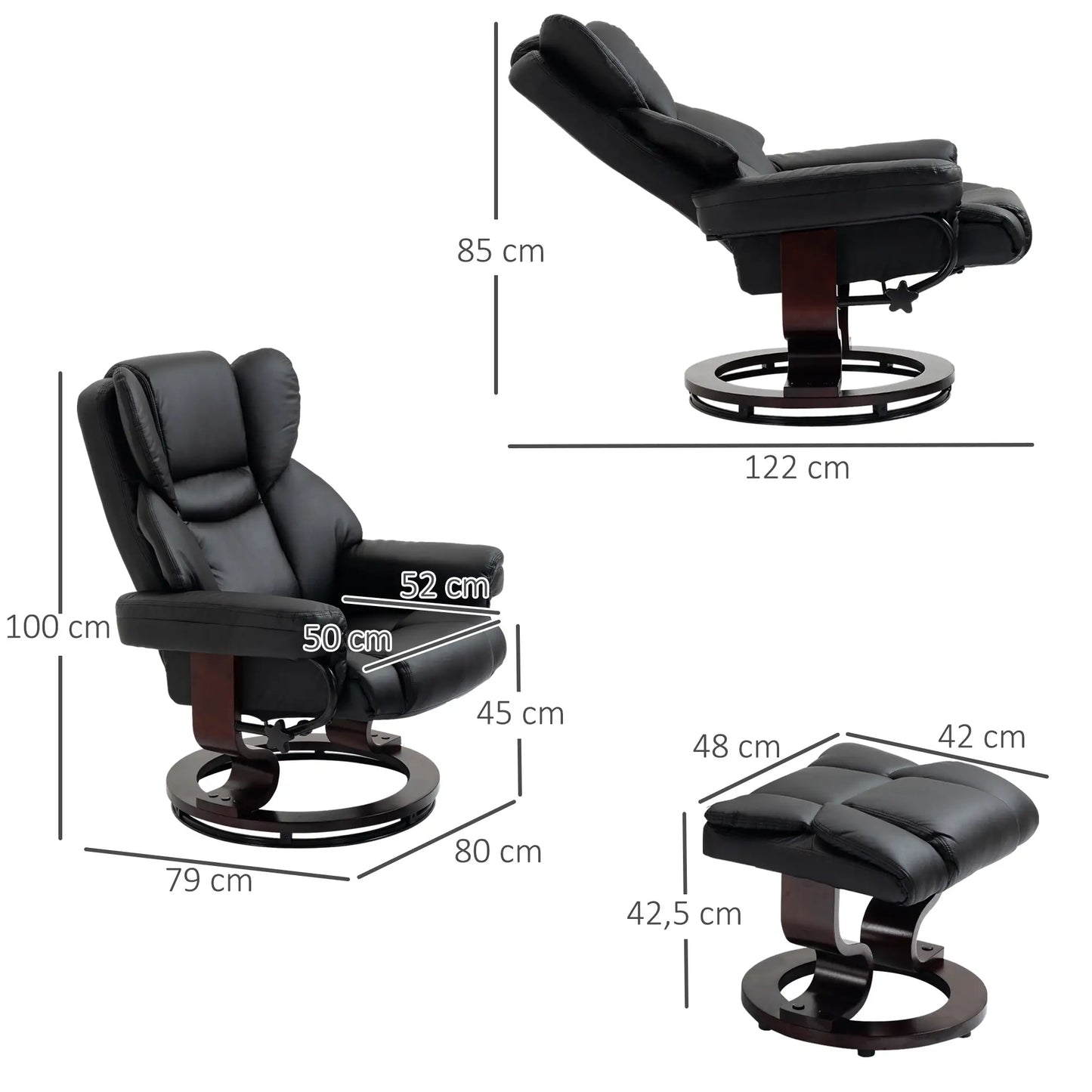Nancy's Gusta - Relaxfauteuil - Relaxstoel - Verstelbare rugleuning - Draaibaar - Zwart - Kunstleer kopie