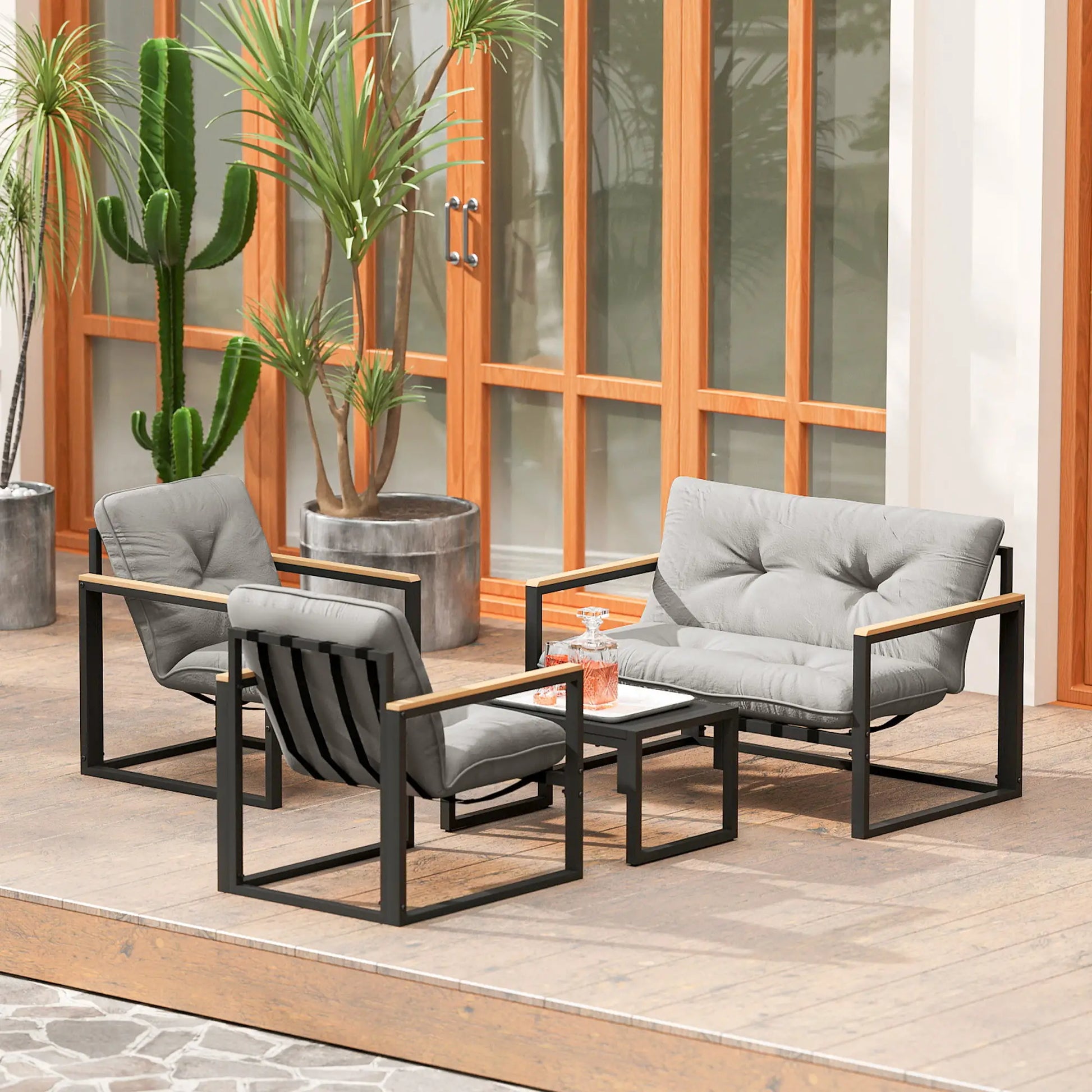 Nancy's Grugliasco Loungeset - Tuinset - 4 Personen - Grijs / Zwart