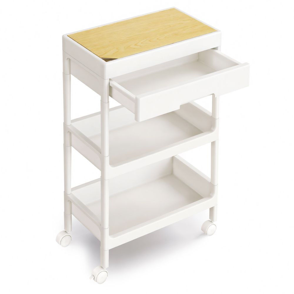 Nancy's Stradella Trolley - Serveerwagen - Opbergtrolley - Keukentrolley - Wit / Eiken - ± 40 x 25 x 70 cm