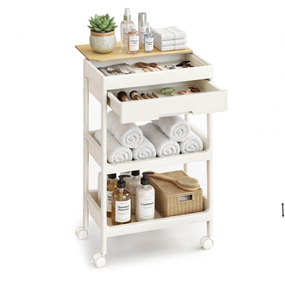 Nancy's Stradella Trolley - Serveerwagen - Opbergtrolley - Keukentrolley - Wit / Eiken - ± 40 x 25 x 70 cm