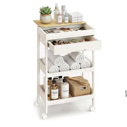 Nancy's Stradella Trolley - Serveerwagen - Opbergtrolley - Keukentrolley - Wit / Eiken - ± 40 x 25 x 70 cm