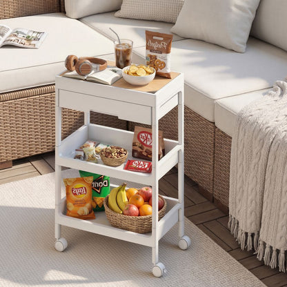 Nancy's Stradella Trolley - Serveerwagen - Opbergtrolley - Keukentrolley - Wit / Eiken - ± 40 x 25 x 70 cm