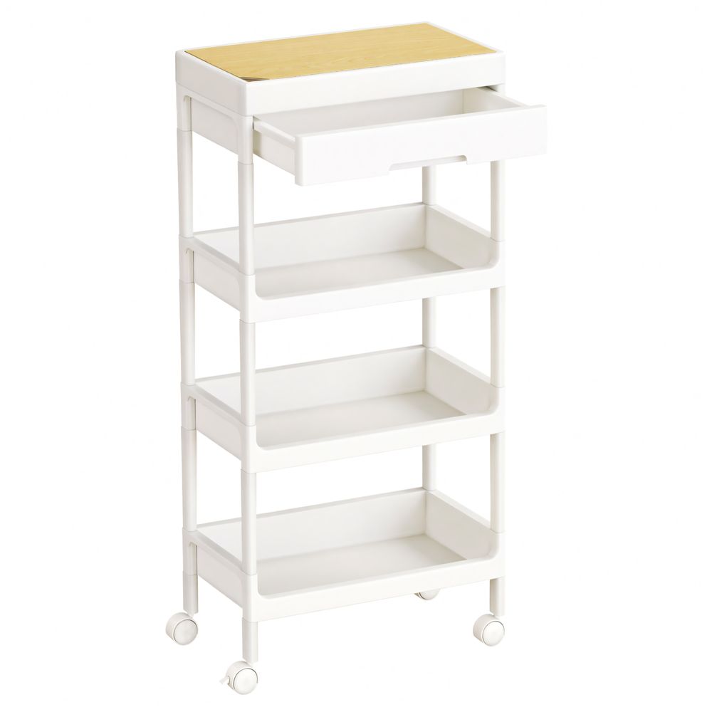 Nancy's Stra Trolley - Serveerwagen - Keukentrolley - Opbergtrolley - Wit / Eiken - ± 40 x 25 x 90 cm