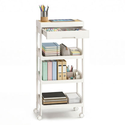 Nancy's Stra Trolley - Serveerwagen - Keukentrolley - Opbergtrolley - Wit / Eiken - ± 40 x 25 x 90 cm