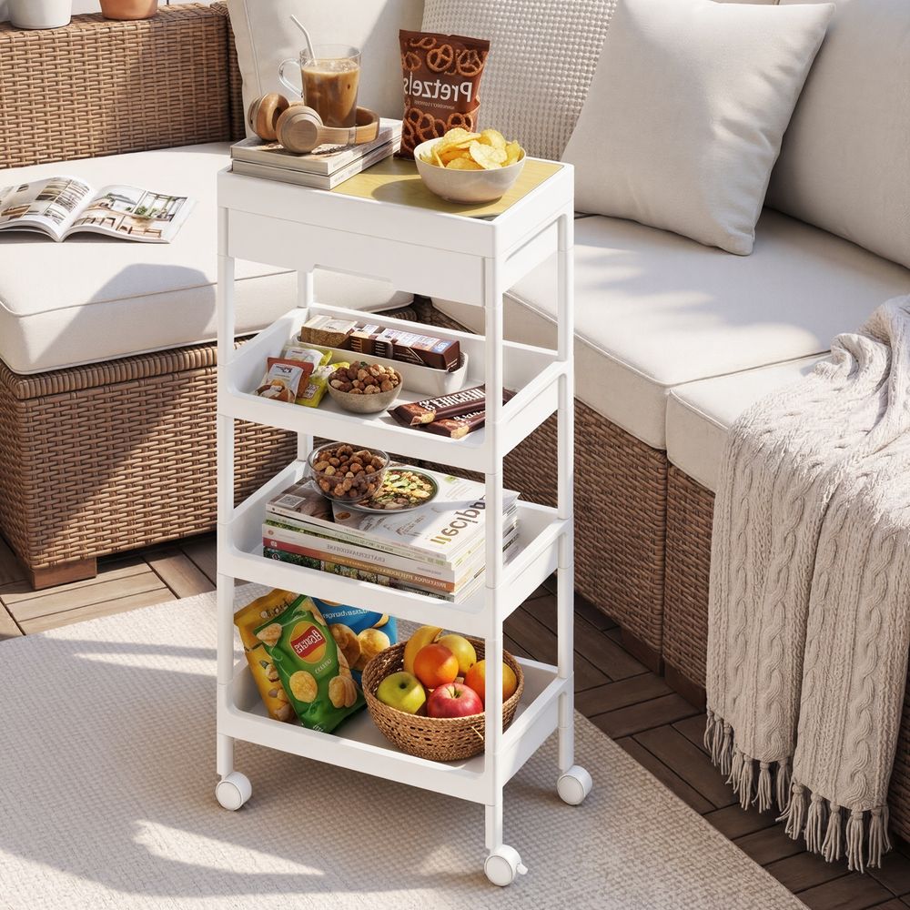Nancy's Stra Trolley - Serveerwagen - Keukentrolley - Opbergtrolley - Wit / Eiken - ± 40 x 25 x 90 cm
