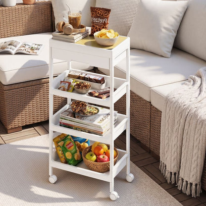 Nancy's Stra Trolley - Serveerwagen - Keukentrolley - Opbergtrolley - Wit / Eiken - ± 40 x 25 x 90 cm