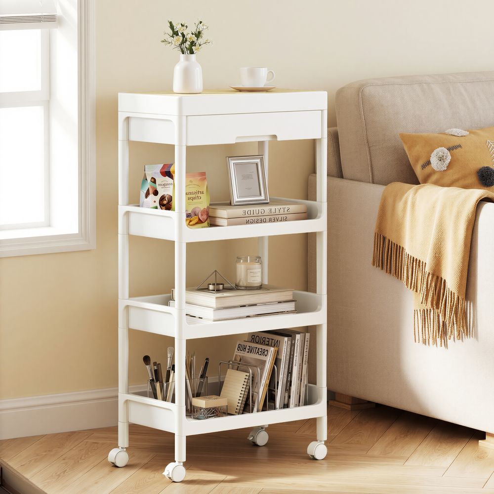 Nancy's Stra Trolley - Serveerwagen - Keukentrolley - Opbergtrolley - Wit / Eiken - ± 40 x 25 x 90 cm