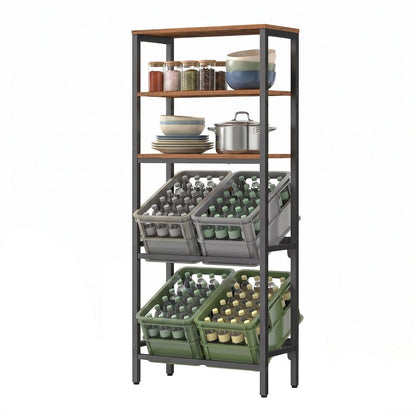 Nancy's Storo Krattenrek - Opbergkast - Stellingkast - Bruin / Zwart - Staal - ± 70 x 35 x 180 cm