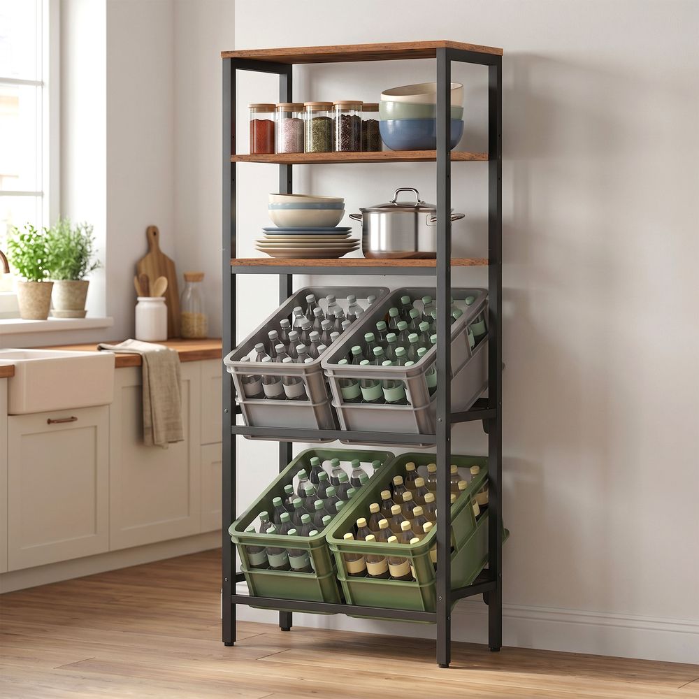 Nancy's Storo Krattenrek - Opbergkast - Stellingkast - Bruin / Zwart - Staal - ± 70 x 35 x 180 cm