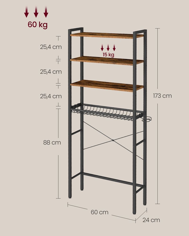 Nancy's Preci Toiletkast - Toiletmeubel - Toiletrek - Vintage Bruin - ± 60 x 25 x 175 cm