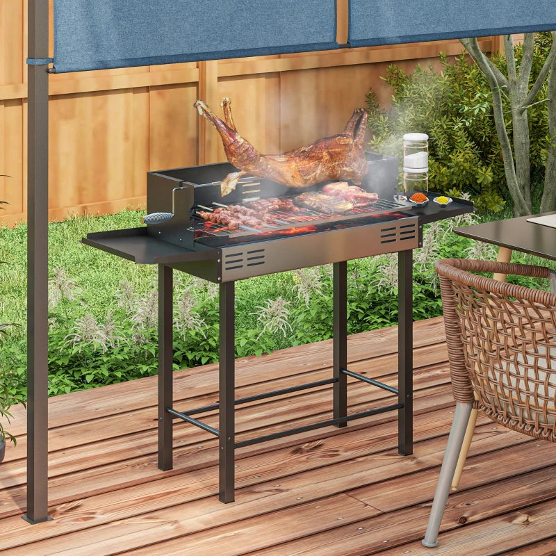 Nancy's Feitos Barbecue - BBQ - Grill - Met Draaispit - Houtskool - Verstelbaar Grillrooster - Staal - Zwart