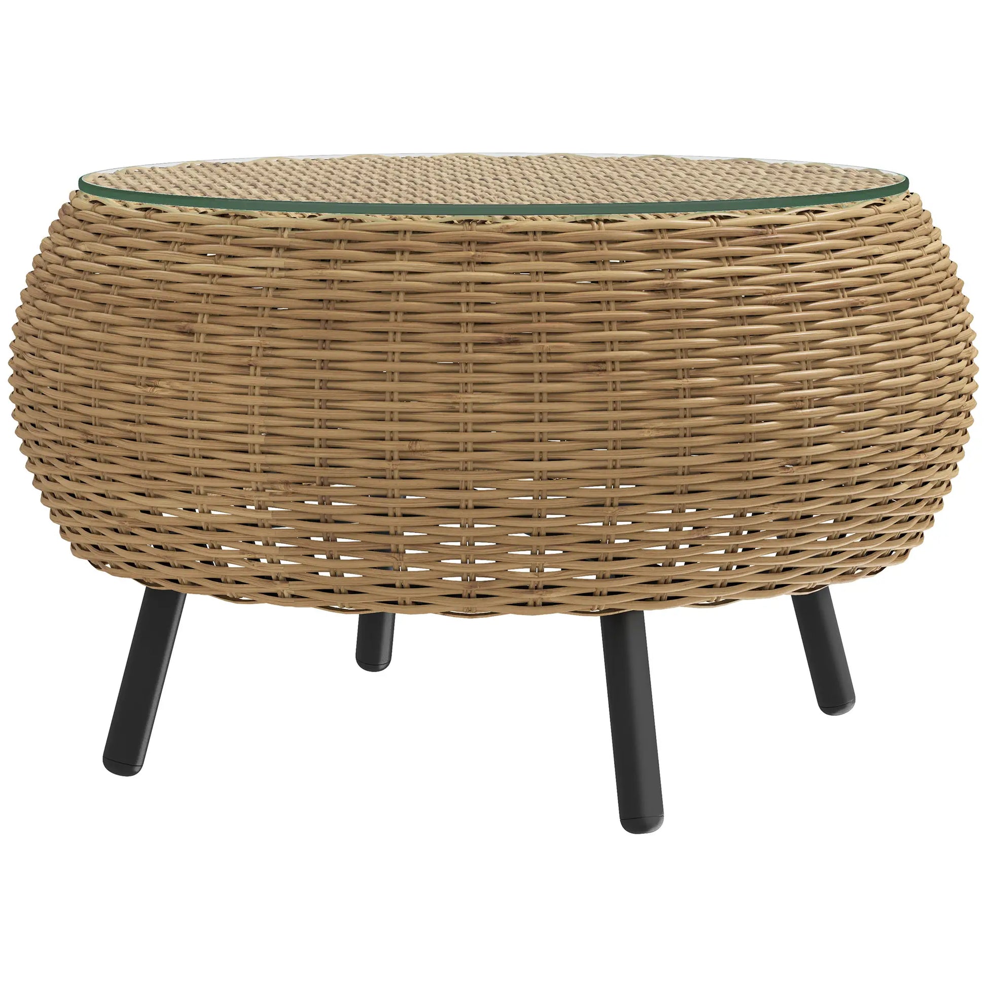 Nancy's Cigliano Tuintafel - Terrastafel - Balkontafel - Rotan / Glas - ± Ø 75 x 40 cm