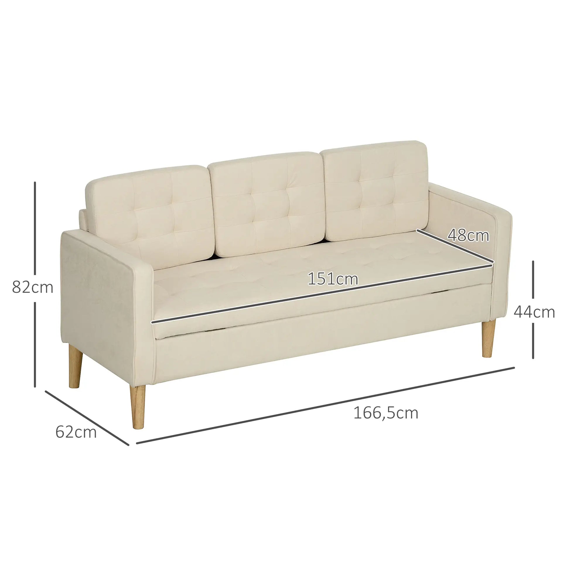 Nancy's Cativelos 3-Zitsbank - Verborgen Opbergruimte - Roomwit - Fluweel / Hout - ± 165 x 60 x 80 cm