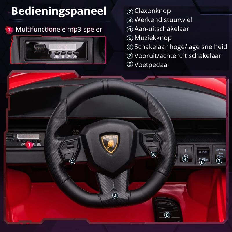 Nancy's Davy Elektrische Kinderauto - Lamborghini voor Kinderen - Elektrische Auto - Muziek / Licht - Rood