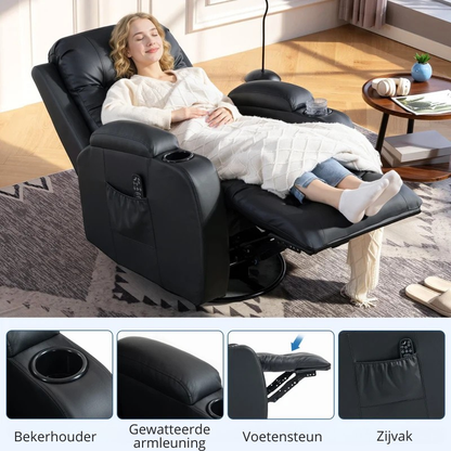Nancy's Pollone Massagestoel - Relaxfauteuil met massagefunctie - Warmte massage - Schommelfunctie - Zwart - Kunstleer