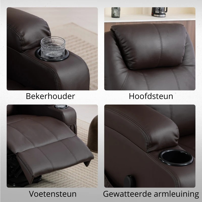 Nancy's Pomezia Sta op Stoel - Seniorenstoel - Relaxfauteuil - Opsta stoel - Donkerbruin - Kunstleer