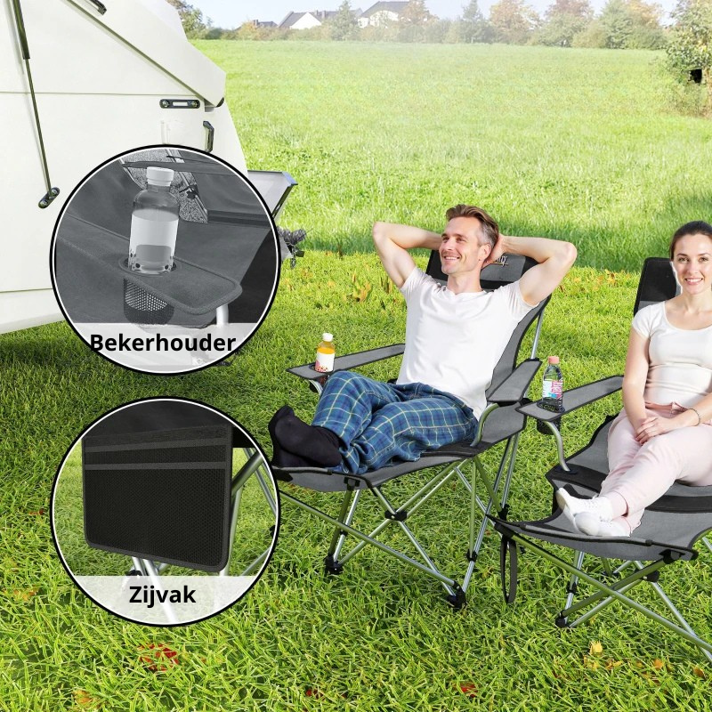 Nancy's Radicofani Campingstoelen - Strandstoelen - Set van 2 - Opvouwbaar - Grijs / Zwart