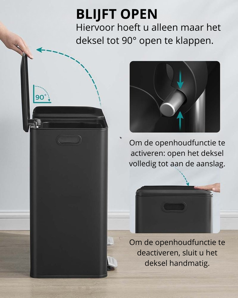 Nancy's Osoppo Afvalscheidingsprullenbak - Afvalbak - Pedaalemmer - Afval Scheiden - Zwart - 2 x 30 Liter