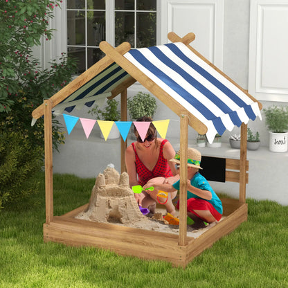 Nancy's Donnini Zandbak - Kinderzandbak - Met Dak - Bruin / Wit - Dennenhout - ± 125 x 115 x 145 cm