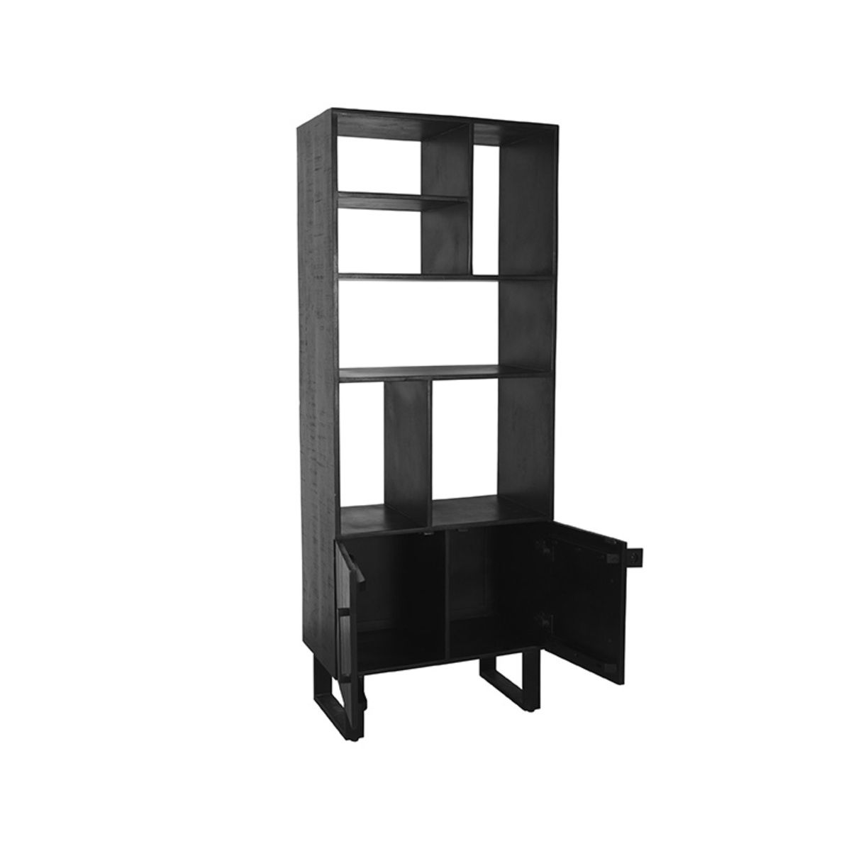 Nancy's Witham Bookcase - Black Mango Wood-Metal - Handmade - Two doors - Dividers - Vertically Milled Grooves