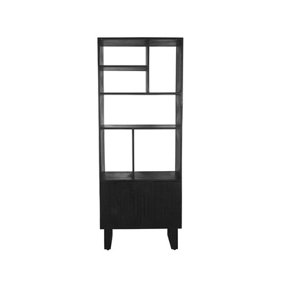 Nancy's Witham Bookcase - Black Mango Wood-Metal - Handmade - Two doors - Dividers - Vertically Milled Grooves