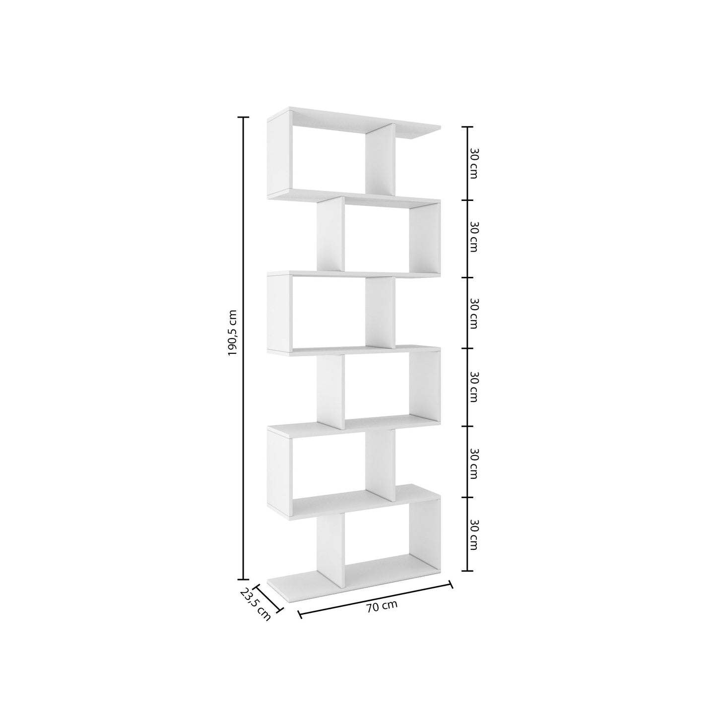 Nancy's Bexley Boekenkast - Wandkast - Boekenregaal - 6 Vakken - Wit - ± 70 x 25 x 190 cm
