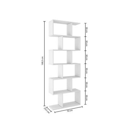 Nancy's Bexley Boekenkast - Wandkast - Boekenregaal - 6 Vakken - Wit - ± 70 x 25 x 190 cm