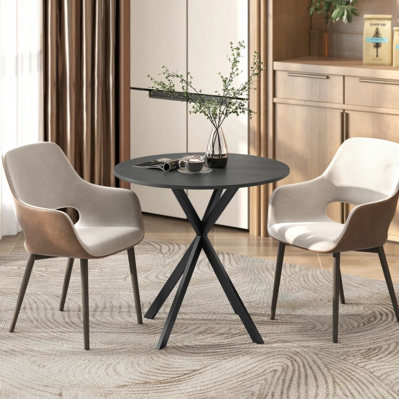 Nancy's Travo Eettafel rond - Ronde eettafel met houtlook - Zwart - Spaanplaat / Staal - Ø80 x 75H cm