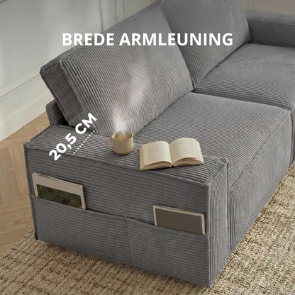 Nancy's Seminara 3-Zitsbank - Zitbank - Woonkamerbank - Lichtgrijs - Corduroy - ± 220 x 80 x 90 cm