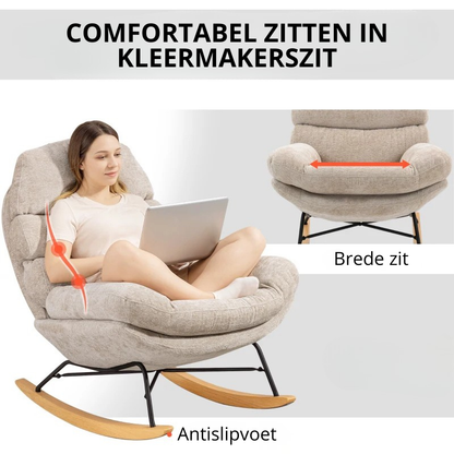 Nancy's Paciano Schommelstoel - Relaxstoel - Relaxfauteuil - Crèmewit - Chenille