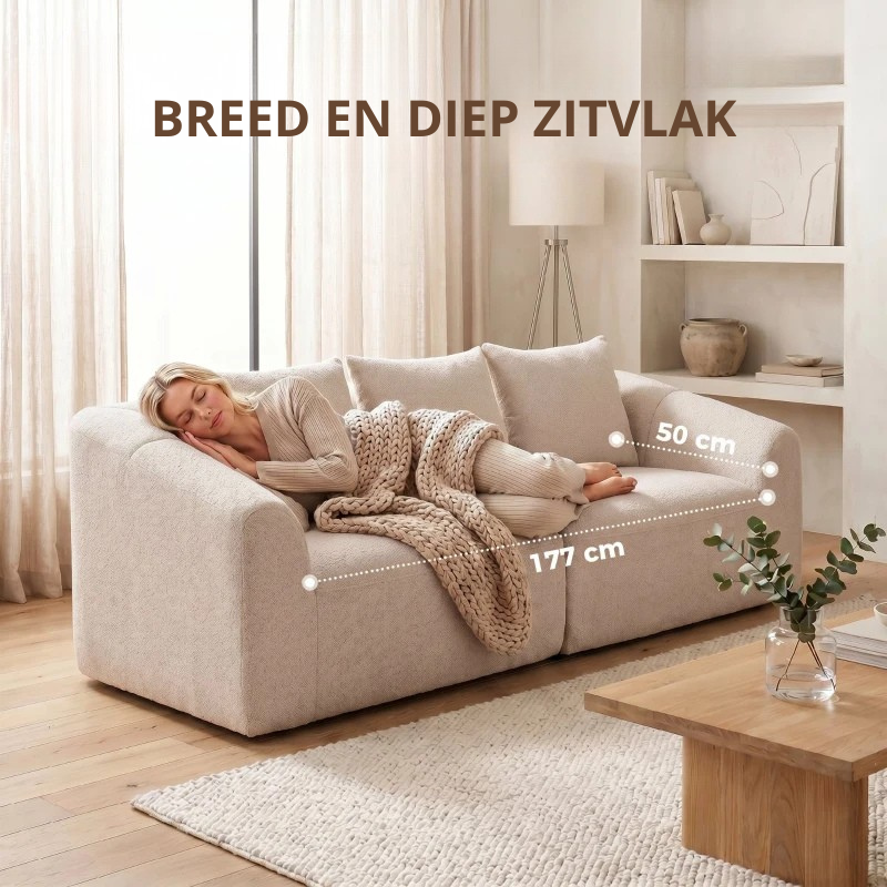 Nancy's Tergu 3-Zitsbank - Sofa - 3 Persoons Bank - Beige - Chenille Look - ± 225 x 95 x 85 cm