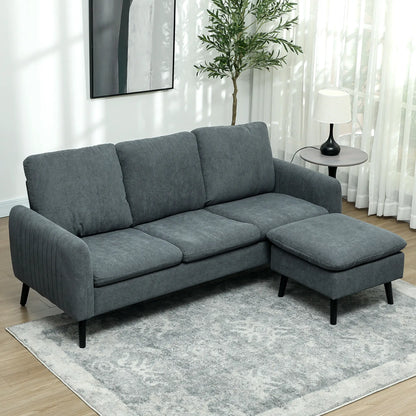 Nancy's Cupra 3-Zitsbank - Zitbank - L-vormige Bank - Met Hocker - Antraciet - Ribfluweel - ± 195 x 140 x 90 cm